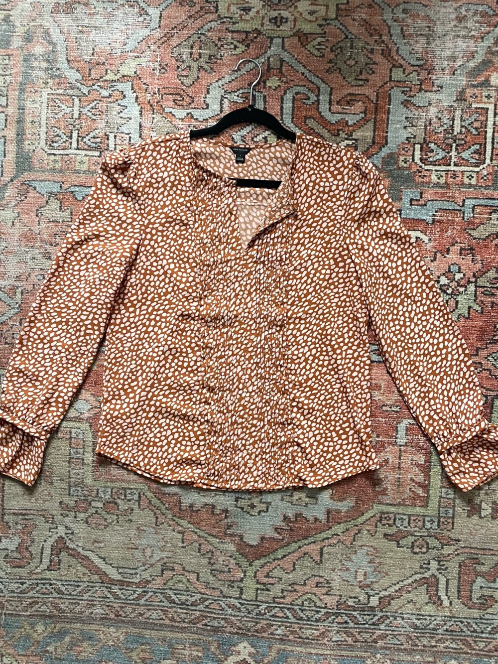 Ann Taylor Pleated Front Blouse Long Sleeve Size Small